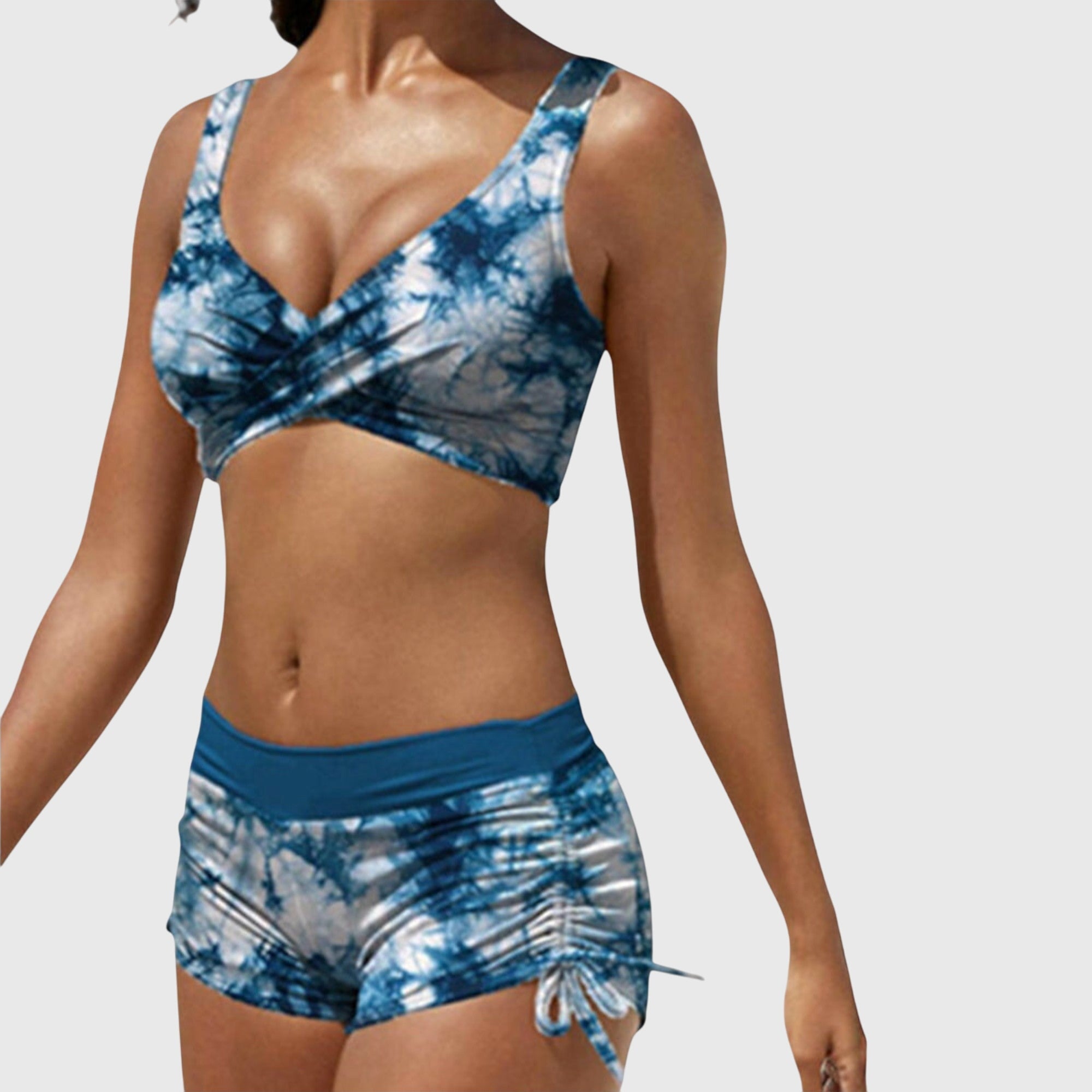 Bikini swimsuit set featuring a trendy camouflage pattern, designed as a sporty two-piece swimwear for women, perfect for beach and pool activities. 2