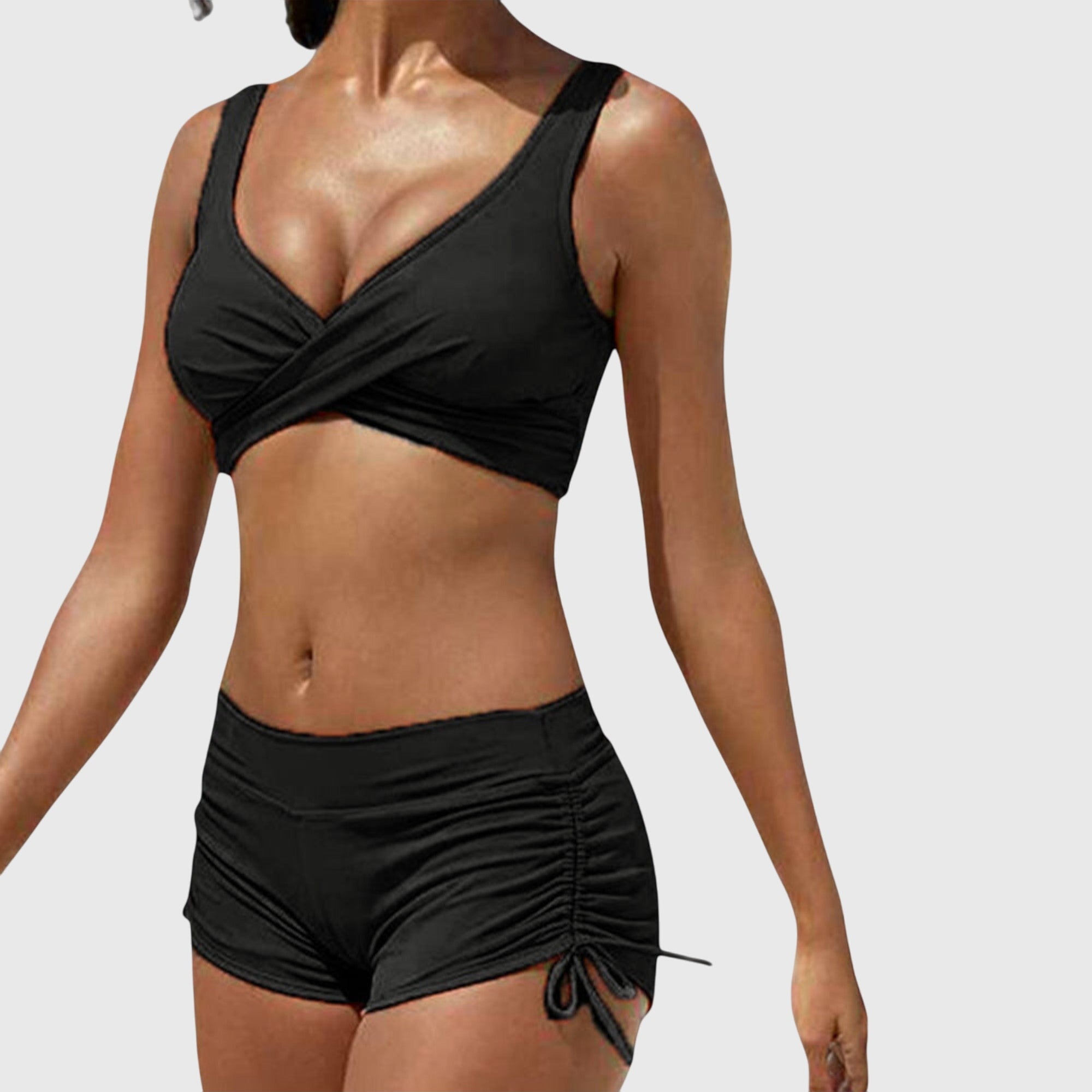 Bikini swimsuit set featuring a trendy camouflage pattern, designed as a sporty two-piece swimwear for women, perfect for beach and pool activities. 5