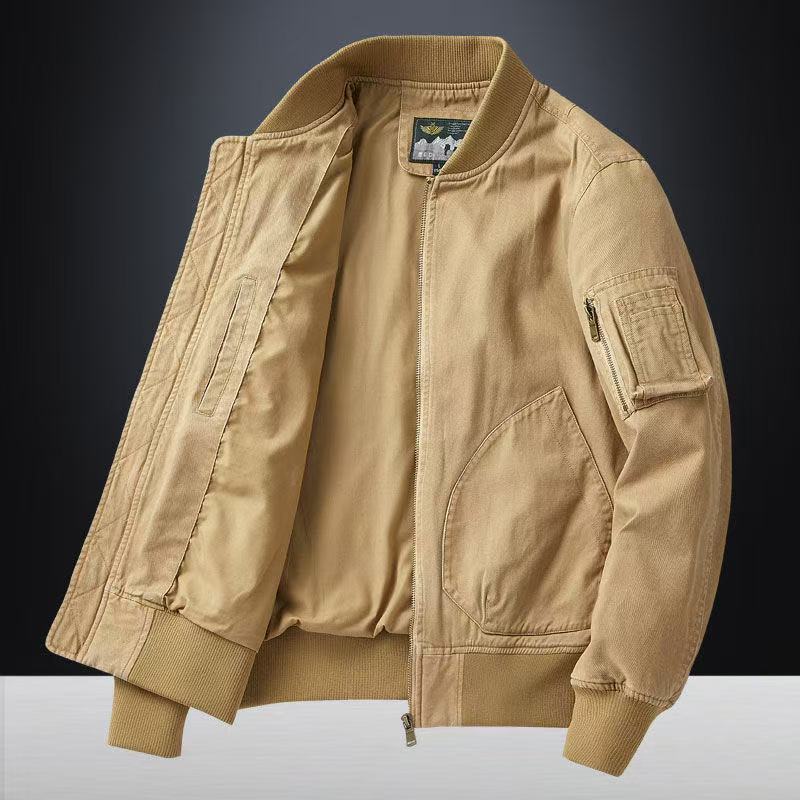 Men's black bomber jacket featuring a zip front closure and baseball collar, designed for a relaxed fit, perfect for casual wear. 1