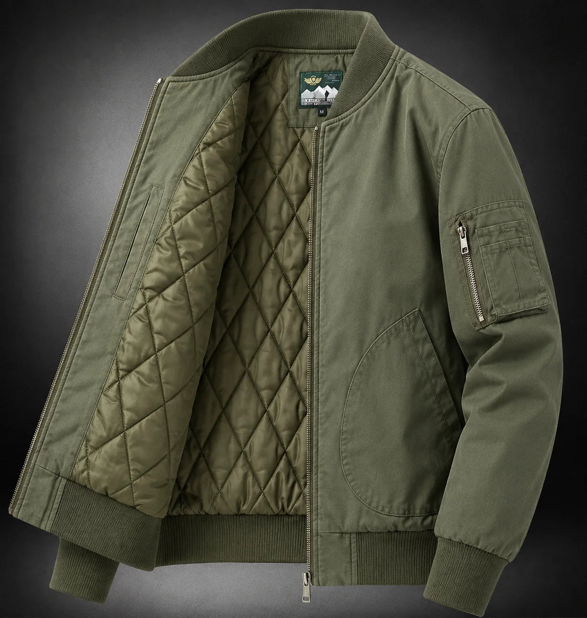 Men's black bomber jacket featuring a zip front closure and baseball collar, designed for a relaxed fit, perfect for casual wear. 4