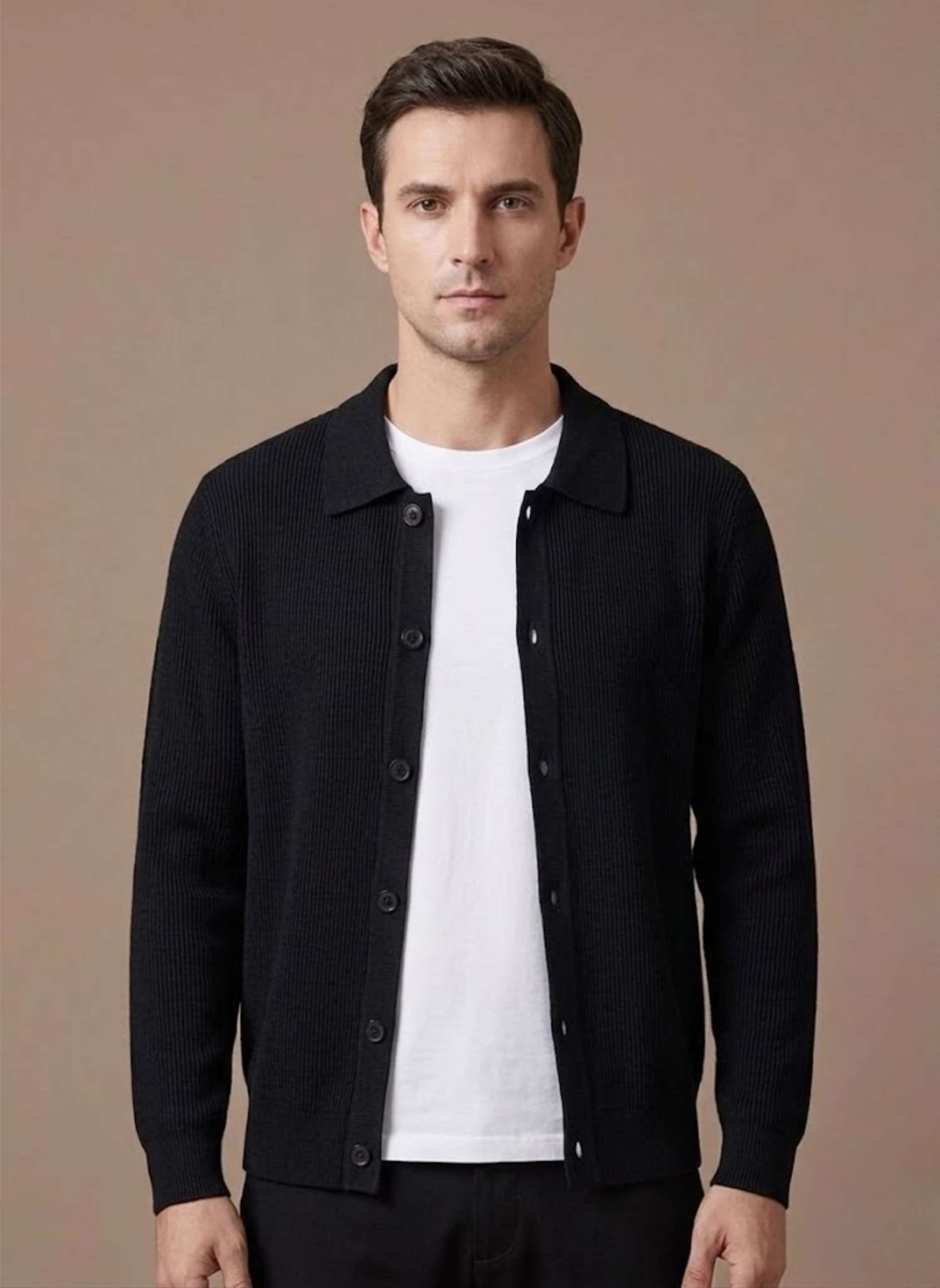 Men's cardigan featuring breathable knit fabric and a lightweight design, ideal for smart casual outfits. 0