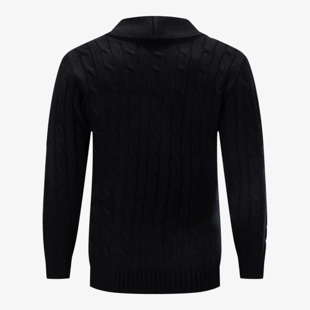 Men's cardigan with button closure, featuring a soft knit warm layer perfect for autumn and winter, showcasing a classic cable knit design. 3