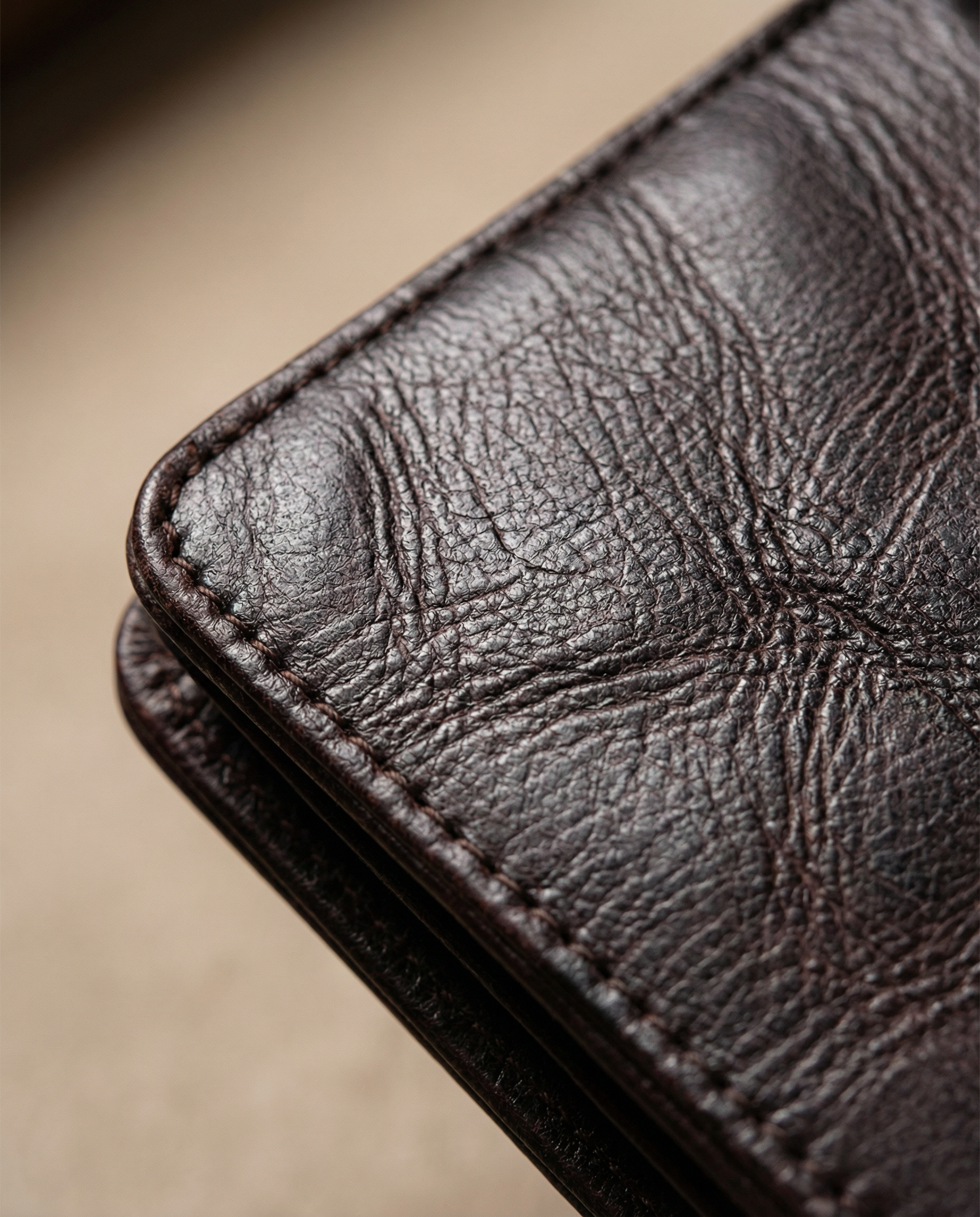 Men's cowhide leather zip wallet featuring a slim profile, durable design, and compact size, perfect for everyday use. 7