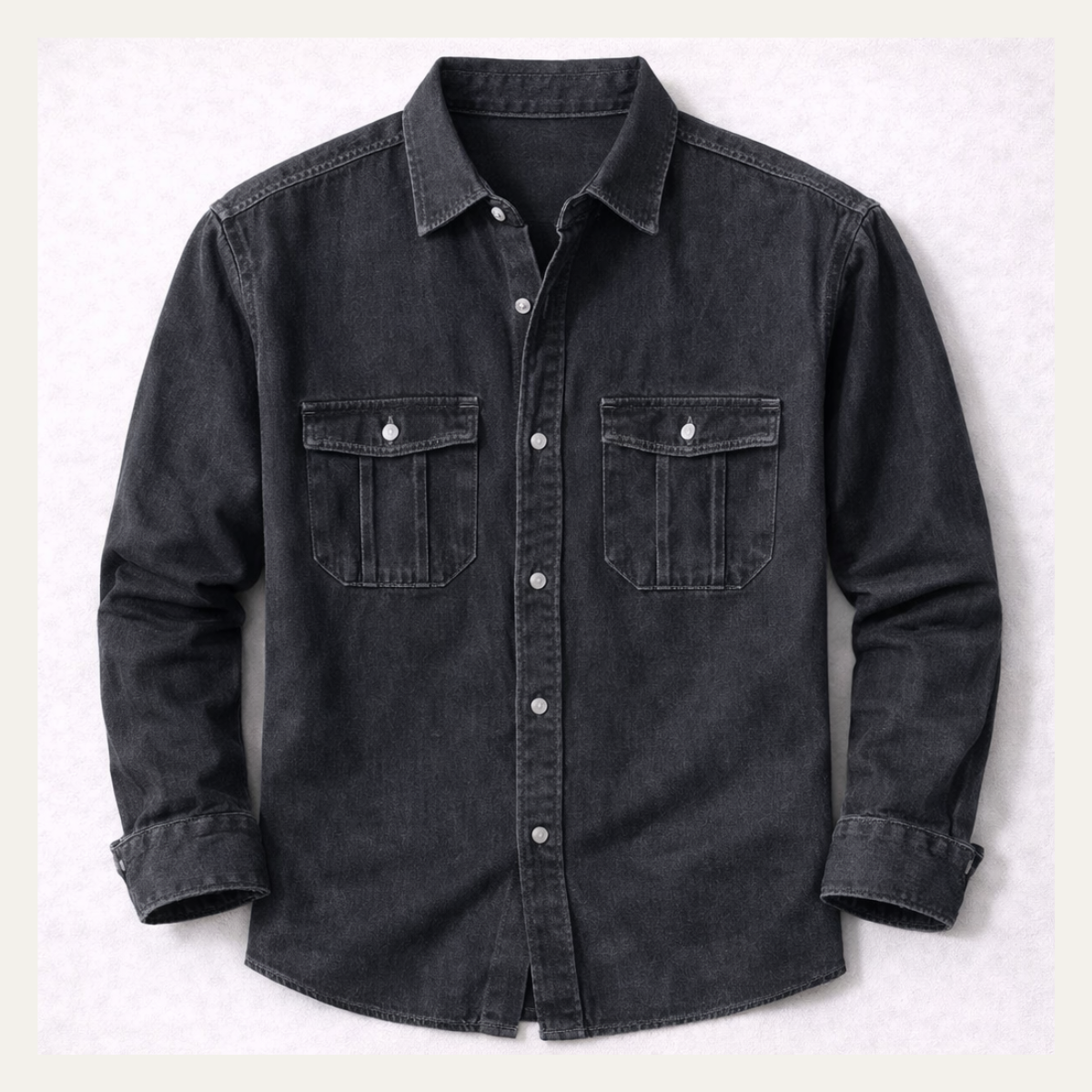 Men's denim long sleeve shirt featuring twin chest pockets and a washed finish, designed for a regular fit, perfect for casual and stylish outfits. 2