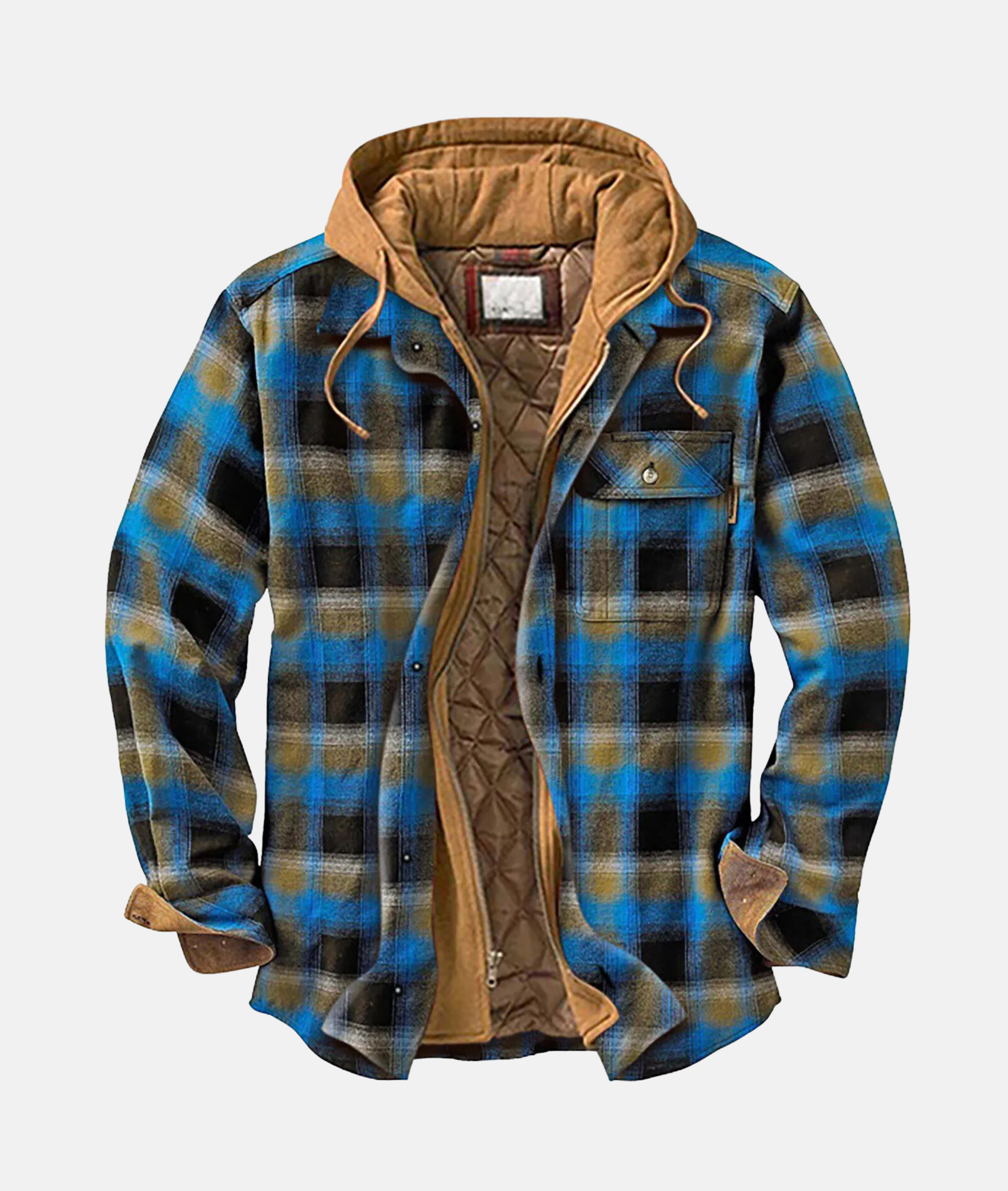 Men's hooded flannel overshirt with quilted lining, perfect for casual layering in cool weather. 4