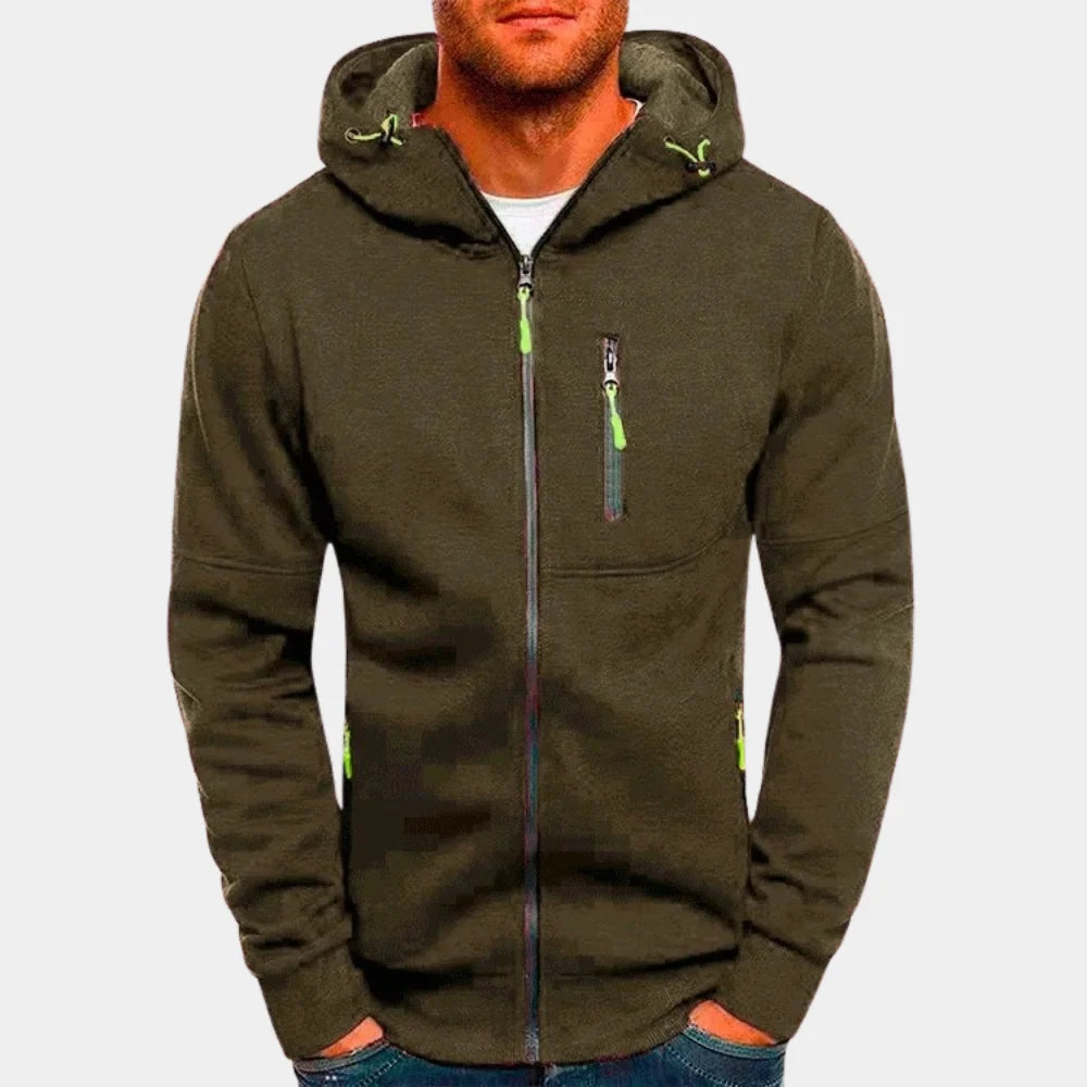 Men's hoodie featuring a full-length zipper, crafted from soft breathable fabric, designed for a casual relaxed fit, perfect for everyday wear. 9
