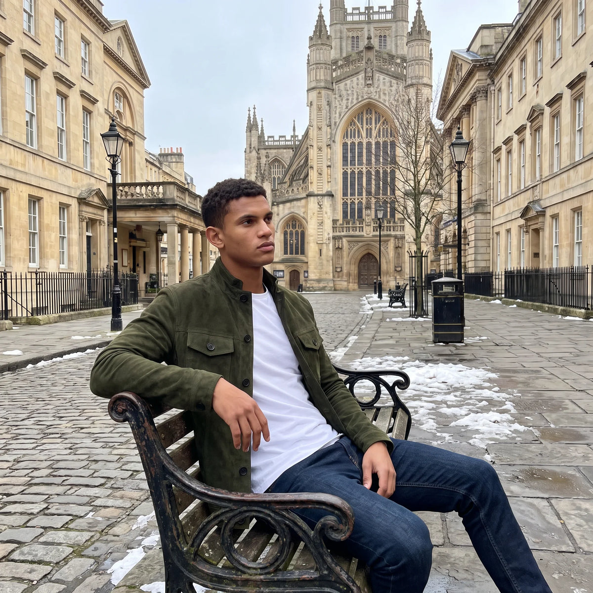 Men's jacket featuring a button closure and stand-up collar, designed in a synthetic suede-look with a regular fit, perfect for a stylish and comfortable look 4