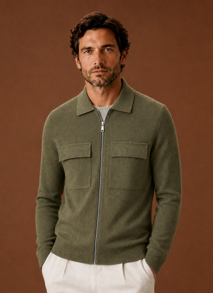 Men's premium knit smart casual overshirt featuring a full-zip closure and chest pockets, ideal for stylish layering in any season. 8