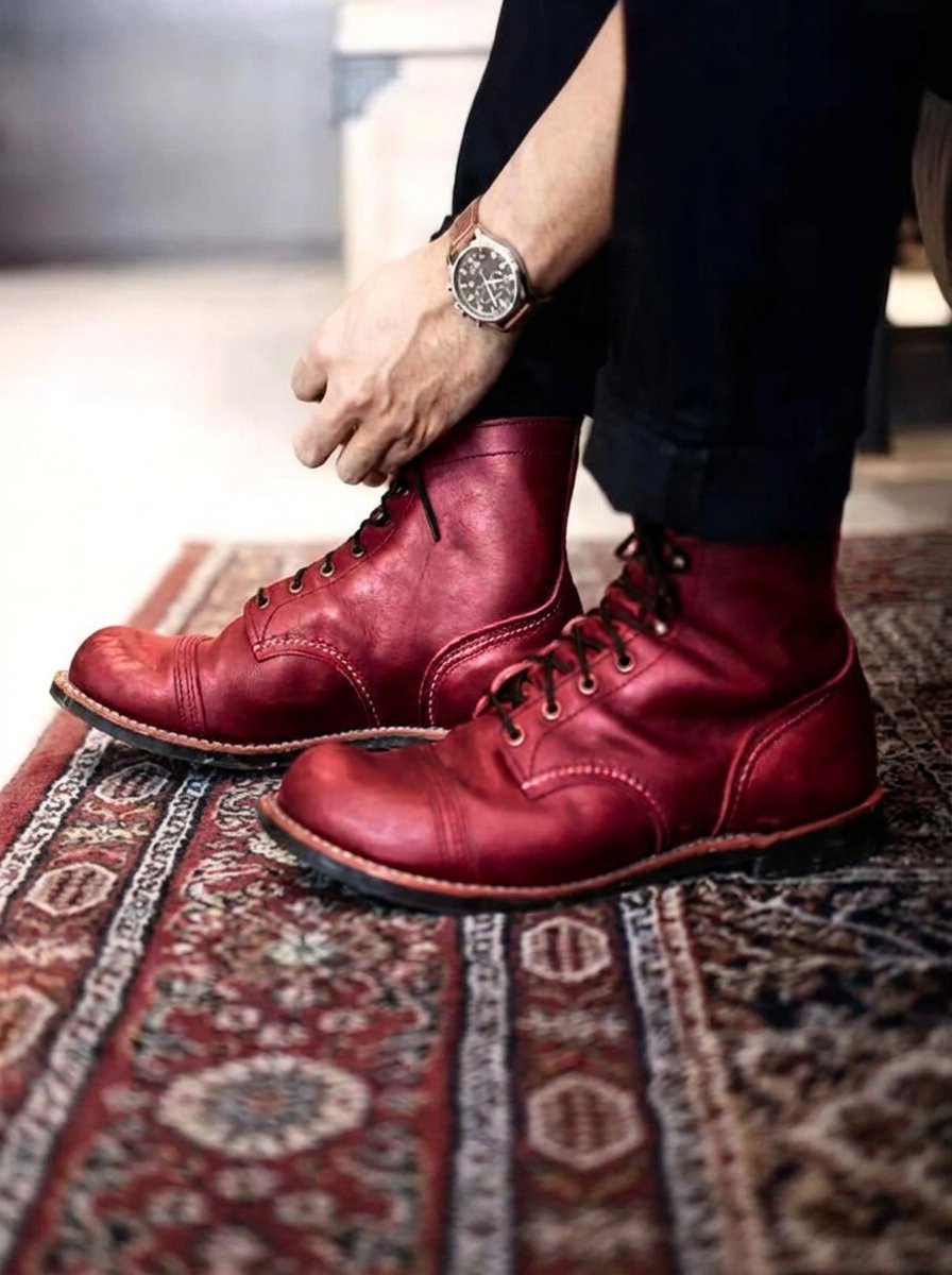 Men's leather ankle boots featuring a classic cap-toe design, lace-up closure, durable PU upper, and rugged rubber sole for enhanced traction and comfort 2