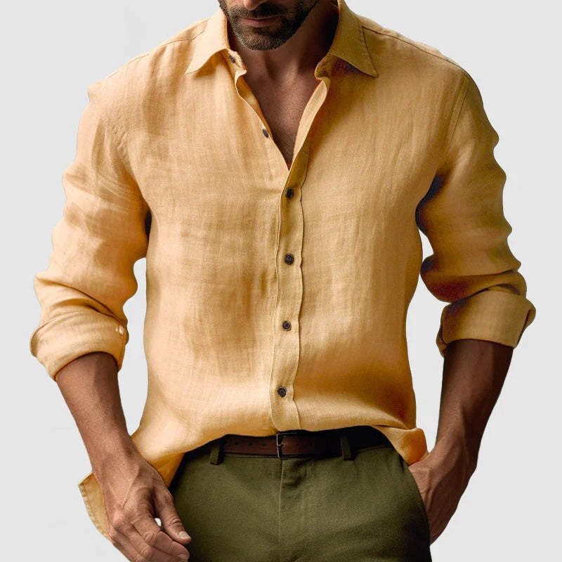 Men's long sleeve button-up shirt in regular fit, made from woven fabric, perfect for casual and formal occasions, available in six stylish colors. 1