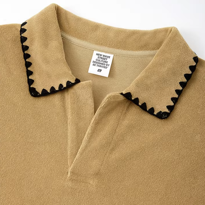Men's long sleeve t-shirt with a stylish folded collar, made from 360gsm cotton, available in black and khaki, perfect for casual wear 7