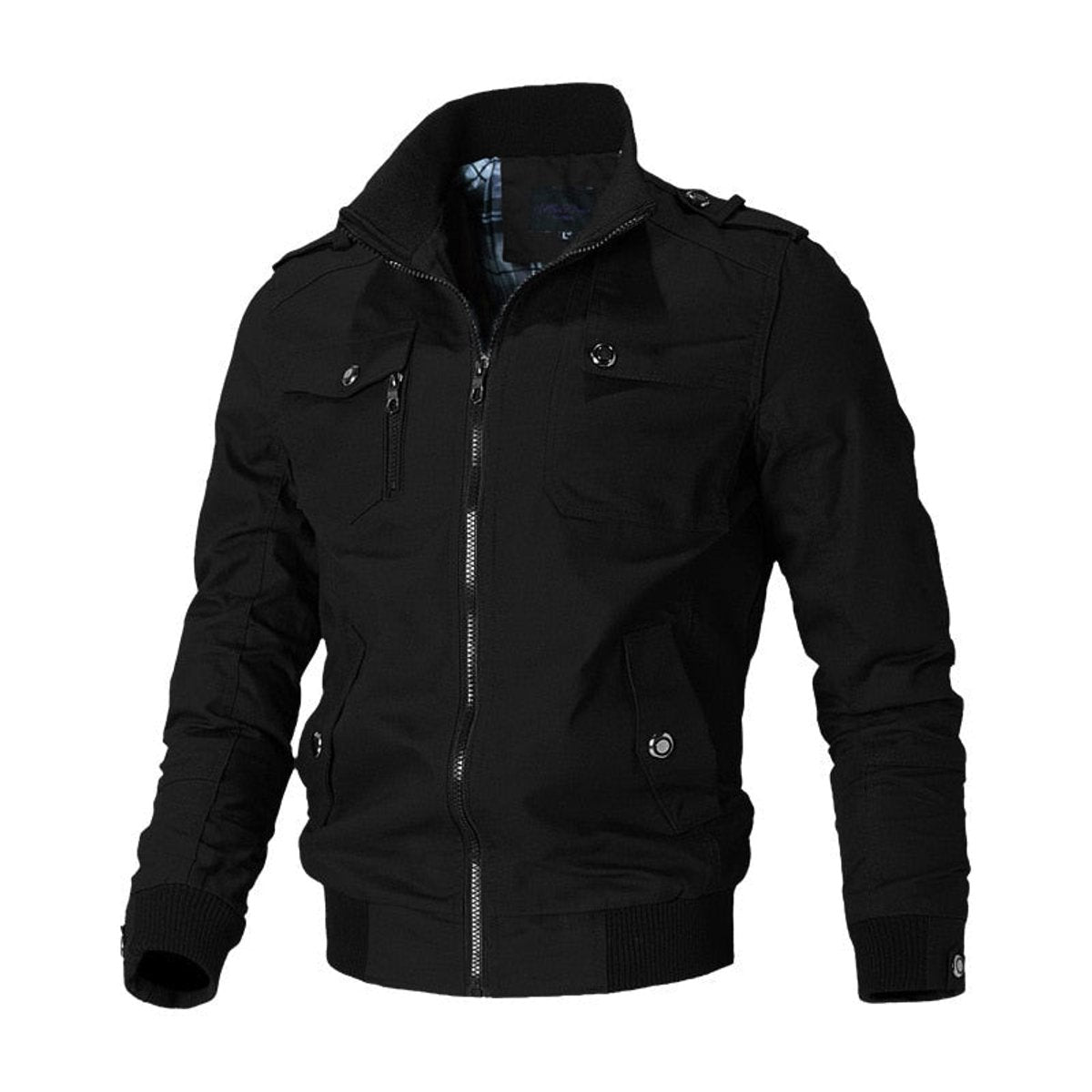Men's military-style bomber jacket featuring a multi-pocket design, casual zip-up closure, and crafted from a durable polyester blend. Perfect for stylish outdoor wear 0