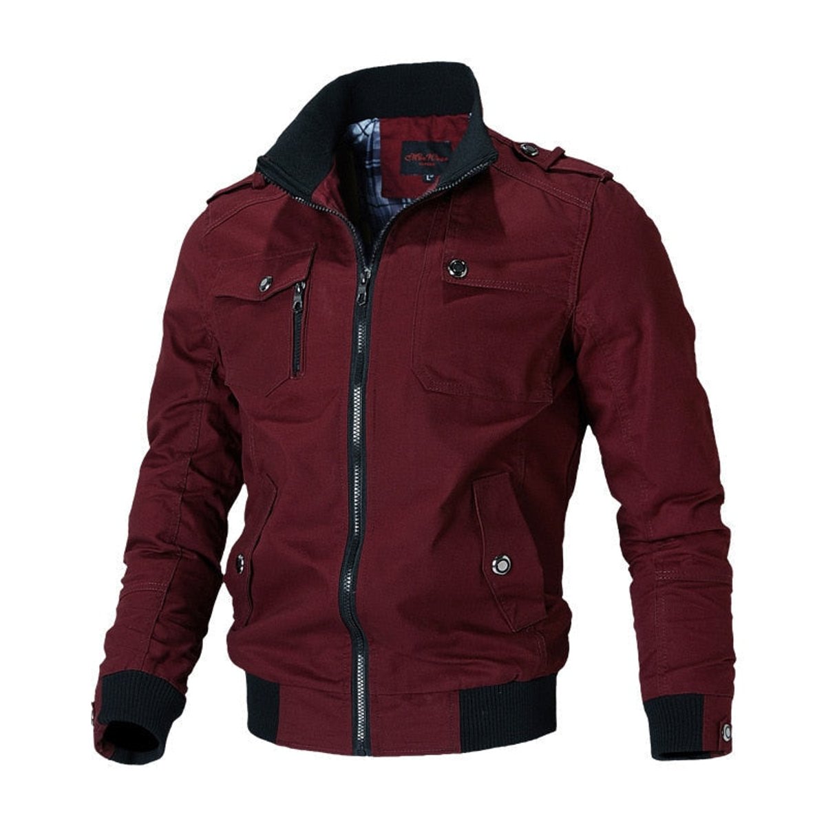 Men's military-style bomber jacket featuring a multi-pocket design, casual zip-up closure, and crafted from a durable polyester blend. Perfect for stylish outdoor wear 3