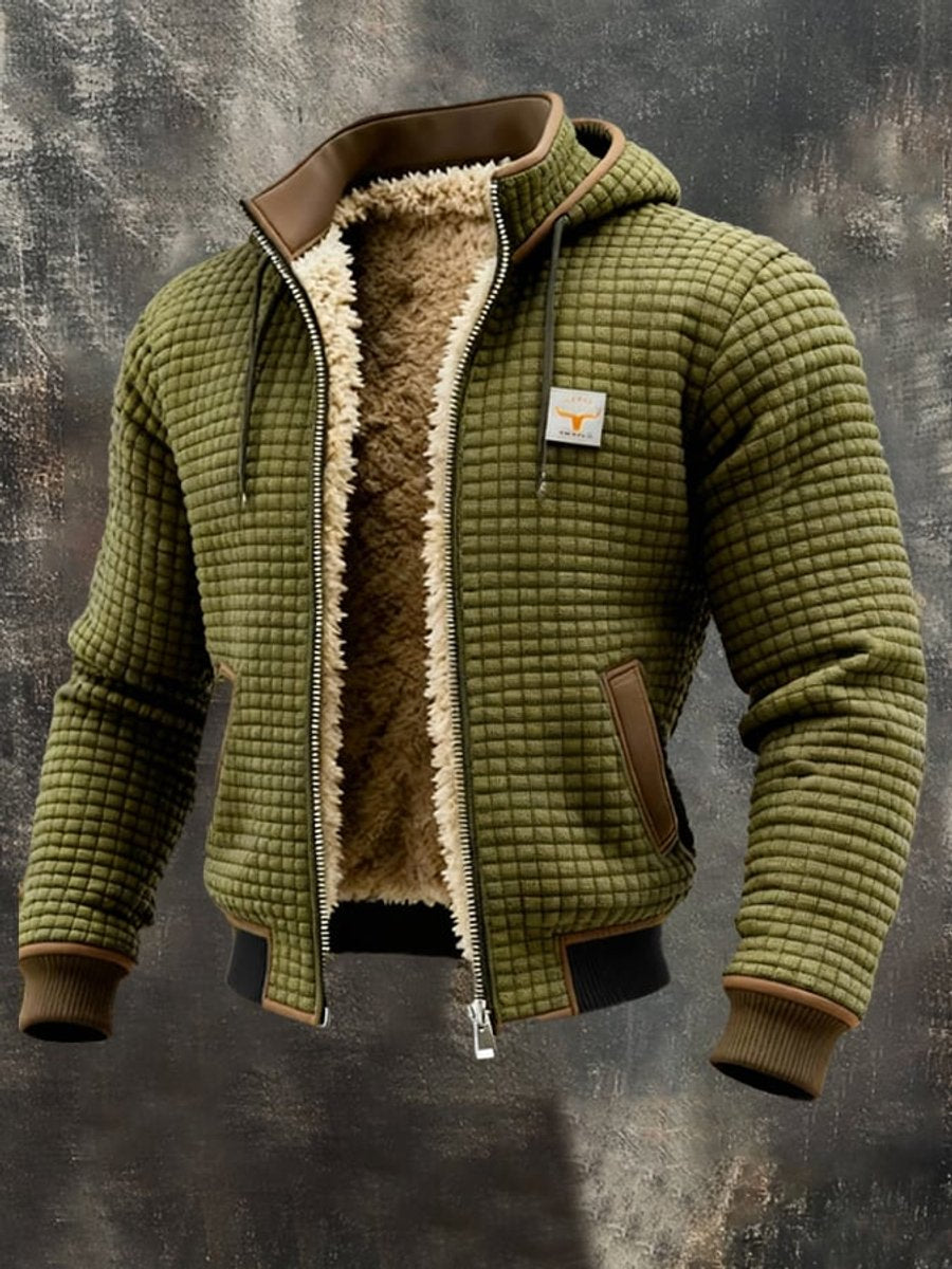 Men's quilted jacket featuring a cozy sherpa fleece lining and an adjustable hood, designed for warmth and style in winter outerwear. 3