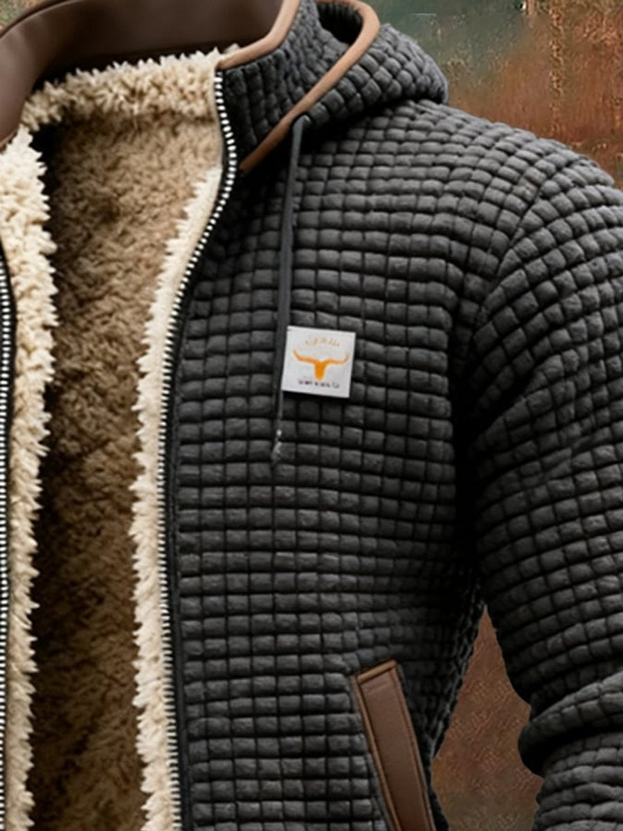 Men's quilted jacket featuring a cozy sherpa fleece lining and an adjustable hood, designed for warmth and style in winter outerwear. 6