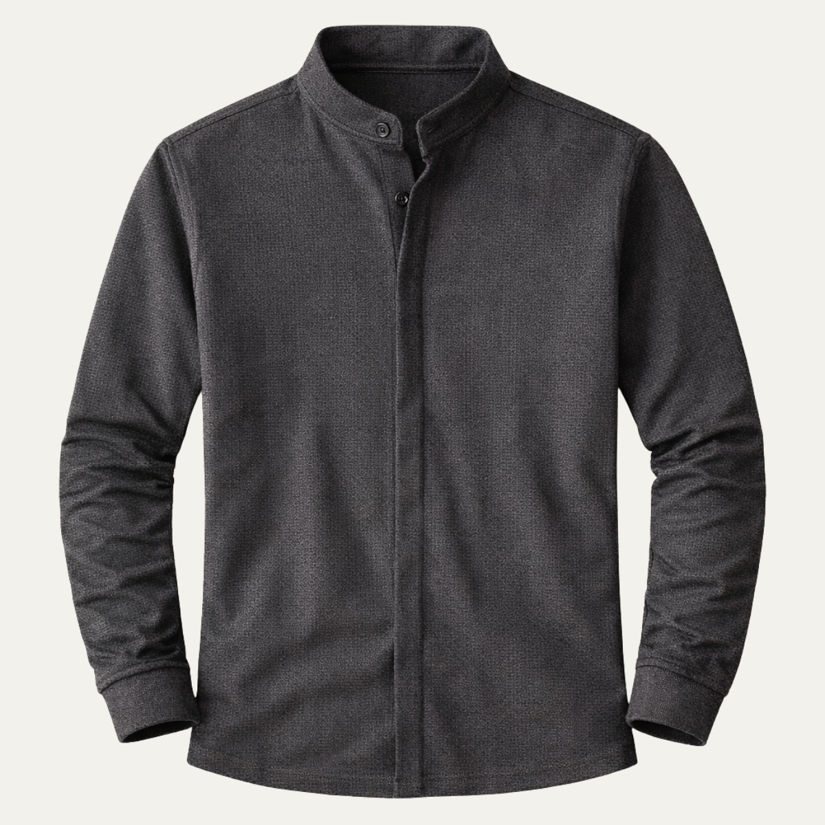 Men's ribbed knit henley shirt featuring a buttoned placket, designed for comfort with a stretch fit, long sleeves, and regular fit; 2