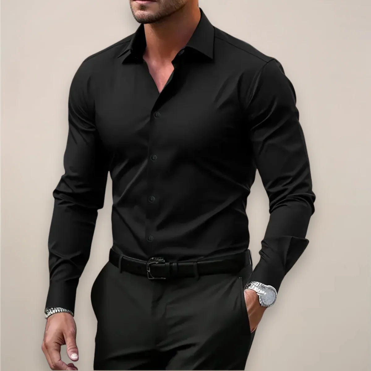 Men's slim fit shirt designed for spring, featuring a modern aesthetic suitable for both casual and smart casual occasions, crafted for comfort and style. 5