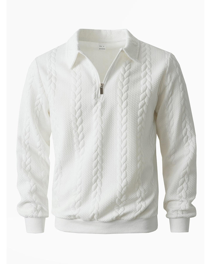 Men's cotton blend sweatshirt featuring a half-zip closure and lapel collar, designed for a regular fit, perfect for spring and autumn wear. 0