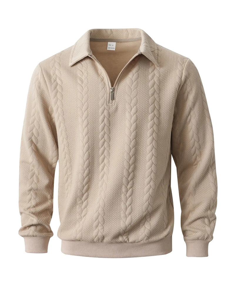 Men's cotton blend sweatshirt featuring a half-zip closure and lapel collar, designed for a regular fit, perfect for spring and autumn wear. 5