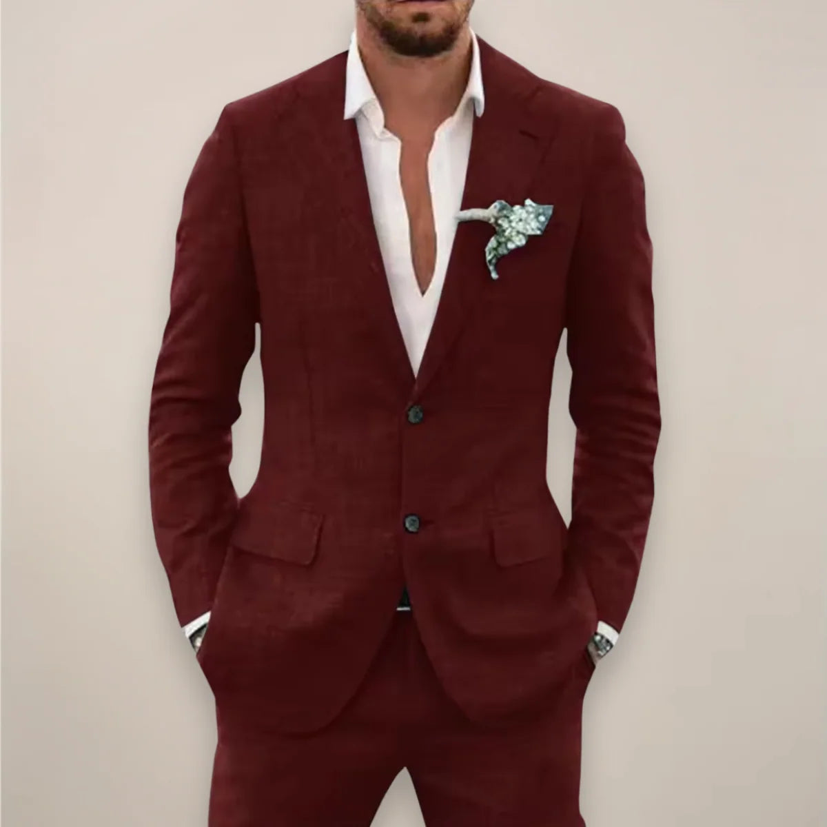 Men's two-piece single-breasted suit set in tailored fit, perfect for fall and winter, featuring a stylish jacket and matching trousers in a classic 5