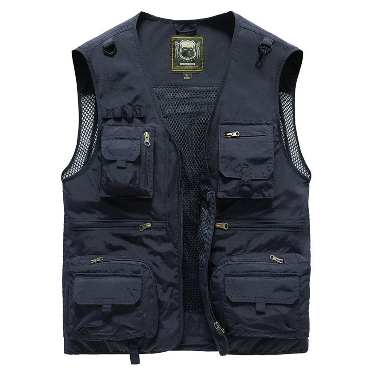 Men's lightweight polyester vest featuring a breathable mesh back and multi-pocket design, ideal for outdoor activities such as hiking, camping, and fishing. 3
