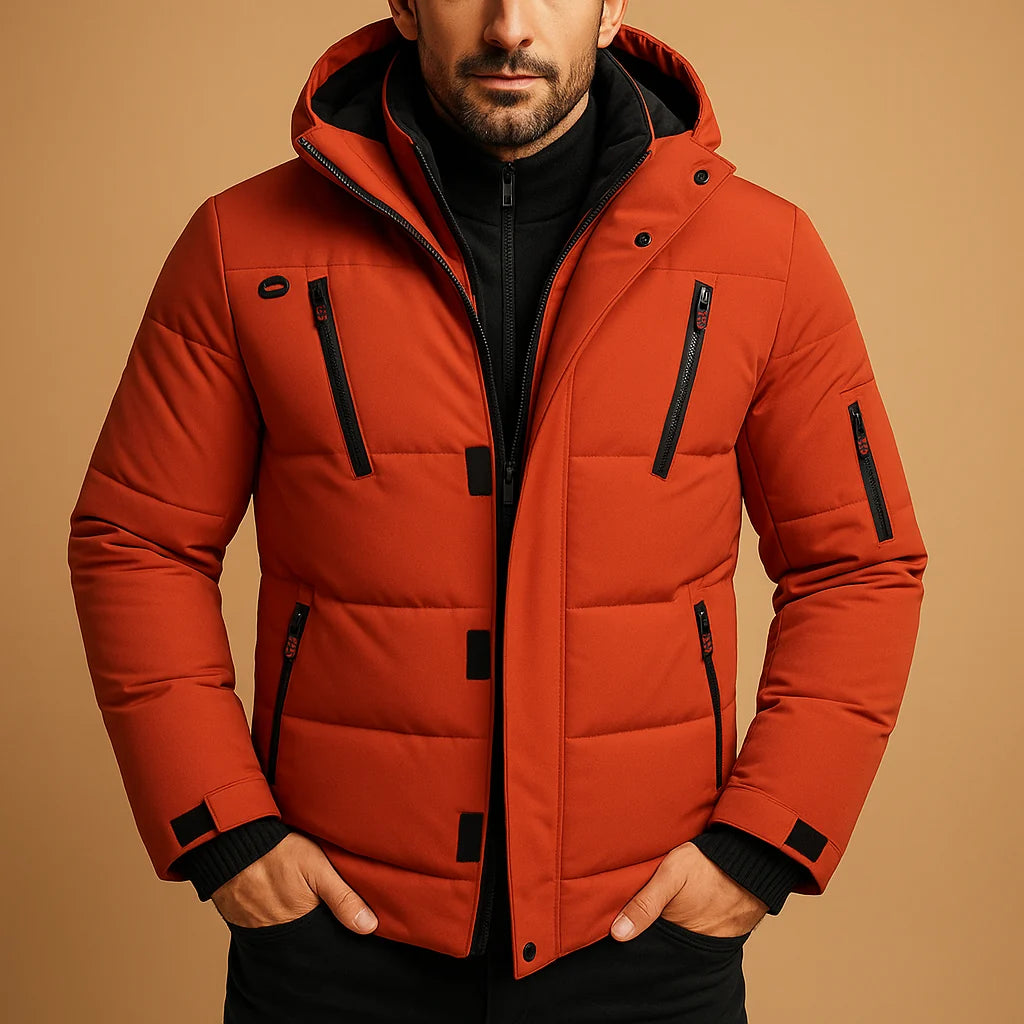 Men's winter jacket featuring a thick padded design and durable zipper, perfect for outdoor activities in cold weather. 3