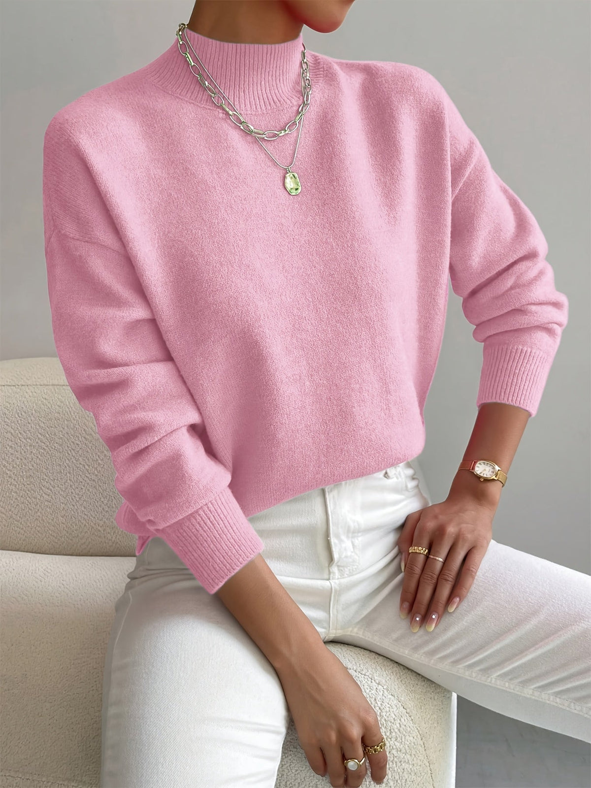 Roll neck jumper featuring a stylish turtleneck design, crafted from soft warm fabric, perfect for cozy autumn wear. 3