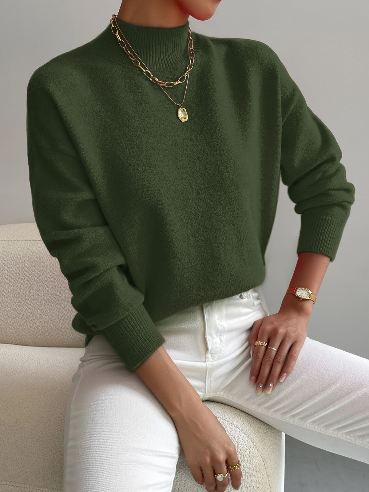 Roll neck jumper featuring a stylish turtleneck design, crafted from soft warm fabric, perfect for cozy autumn wear. 8