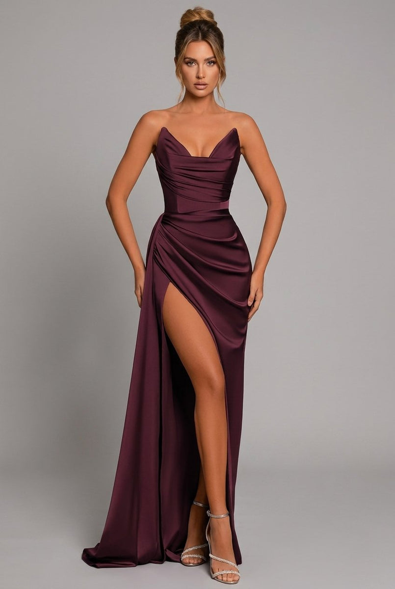 lady elegant maxi dress Satin with Sweetheart Neckline & High Split for Women – Marlow & Grey sleevless Unique Bargains Women's Floral Side ruching Size:BOY-Small-3T-FAMILY
