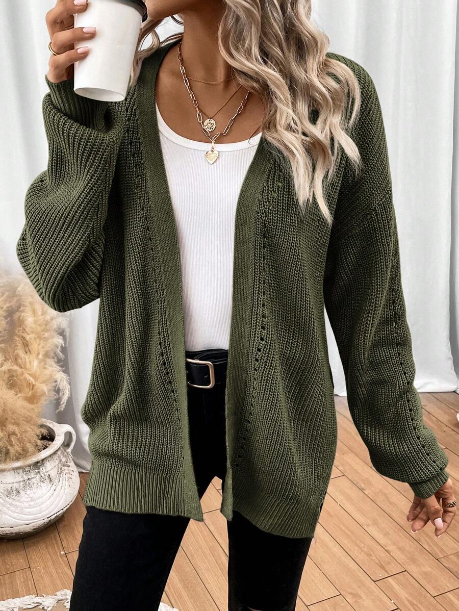 Women's Cardigan with Pointelle Knit and Drop Shoulders – Casual Transitional Layer for Everyday Wear 4