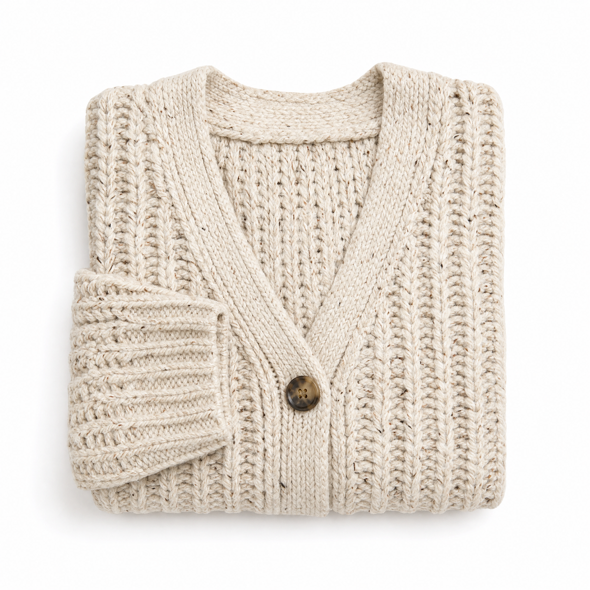 Women's chunky knit cardigan featuring an open front design, crafted from a soft wool-blend in oatmeal cream, designed for a relaxed fit. 3