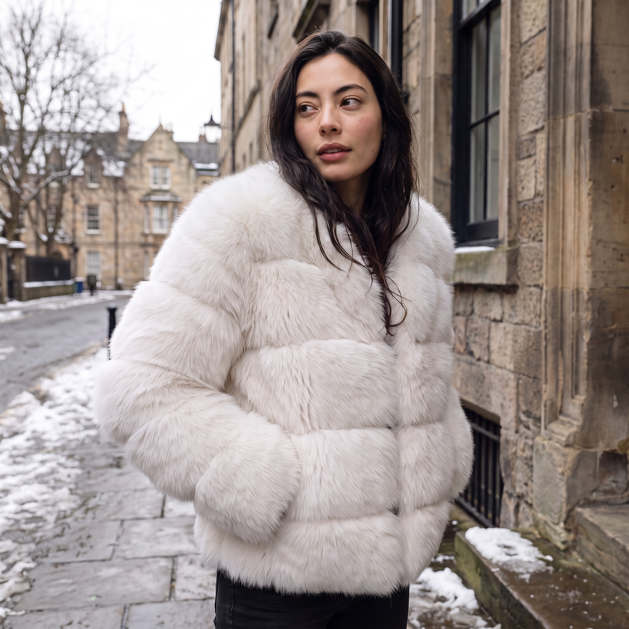 Women's faux fur jacket featuring a concealed fastening, designed for a relaxed fit and hip-length styling, perfect for fashionable layering in cool weather. 1