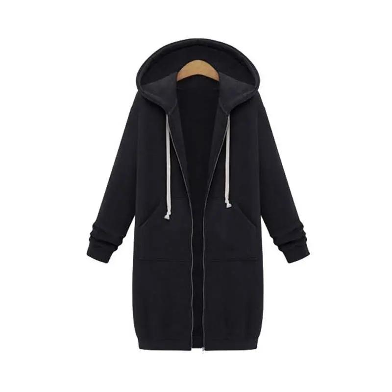 Women's longline cozy sweatshirt featuring an adjustable drawstring hood and front pockets, perfect for layering in cool weather. 0
