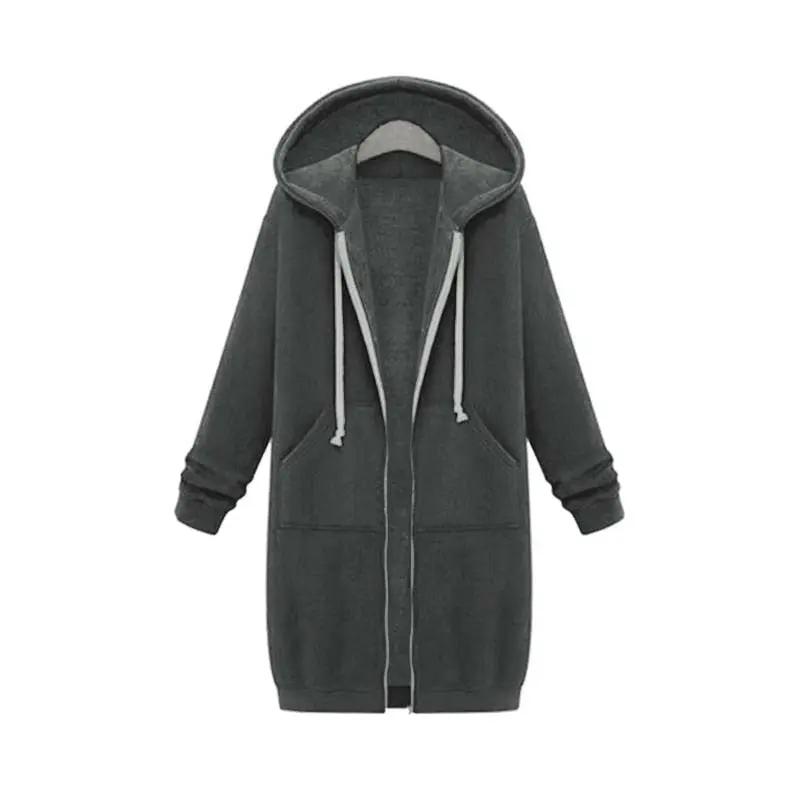 Women's longline cozy sweatshirt featuring an adjustable drawstring hood and front pockets, perfect for layering in cool weather. 5