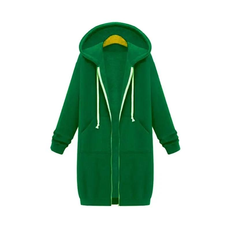Women's longline cozy sweatshirt featuring an adjustable drawstring hood and front pockets, perfect for layering in cool weather. 6