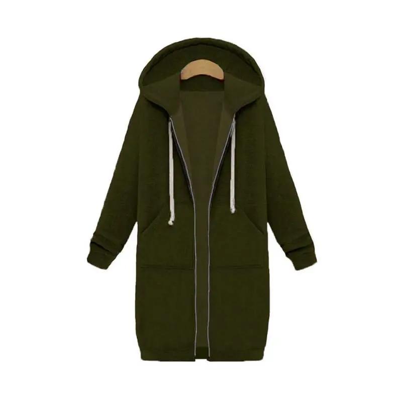 Women's longline cozy sweatshirt featuring an adjustable drawstring hood and front pockets, perfect for layering in cool weather. 7