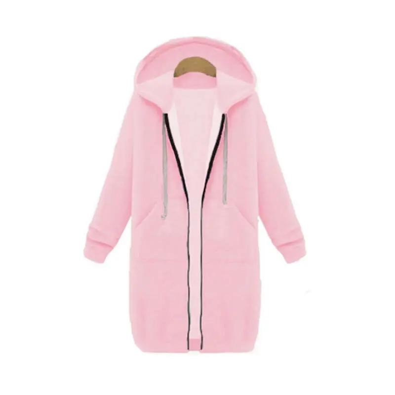 Women's longline cozy sweatshirt featuring an adjustable drawstring hood and front pockets, perfect for layering in cool weather. 8