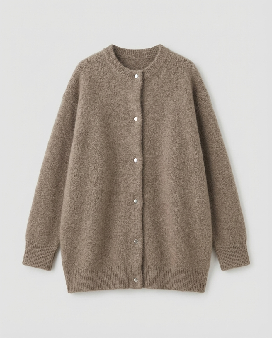 Women's long black cardigan featuring a button front design, crafted from soft brushed knit for comfort and style. 10