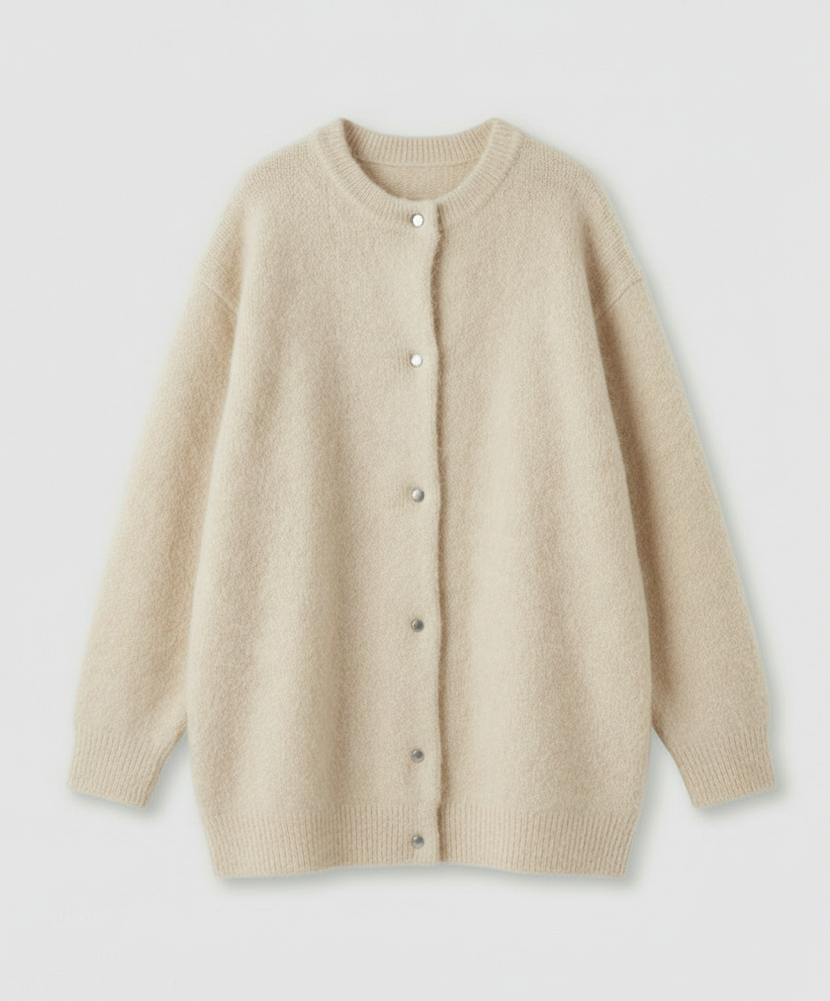 Women's long black cardigan featuring a button front design, crafted from soft brushed knit for comfort and style. 6