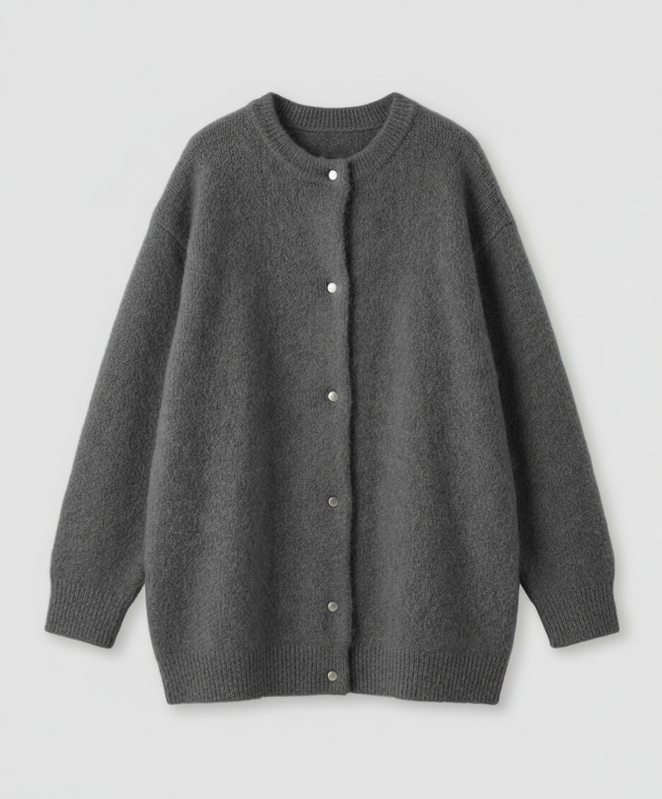 Women's long black cardigan featuring a button front design, crafted from soft brushed knit for comfort and style. 8