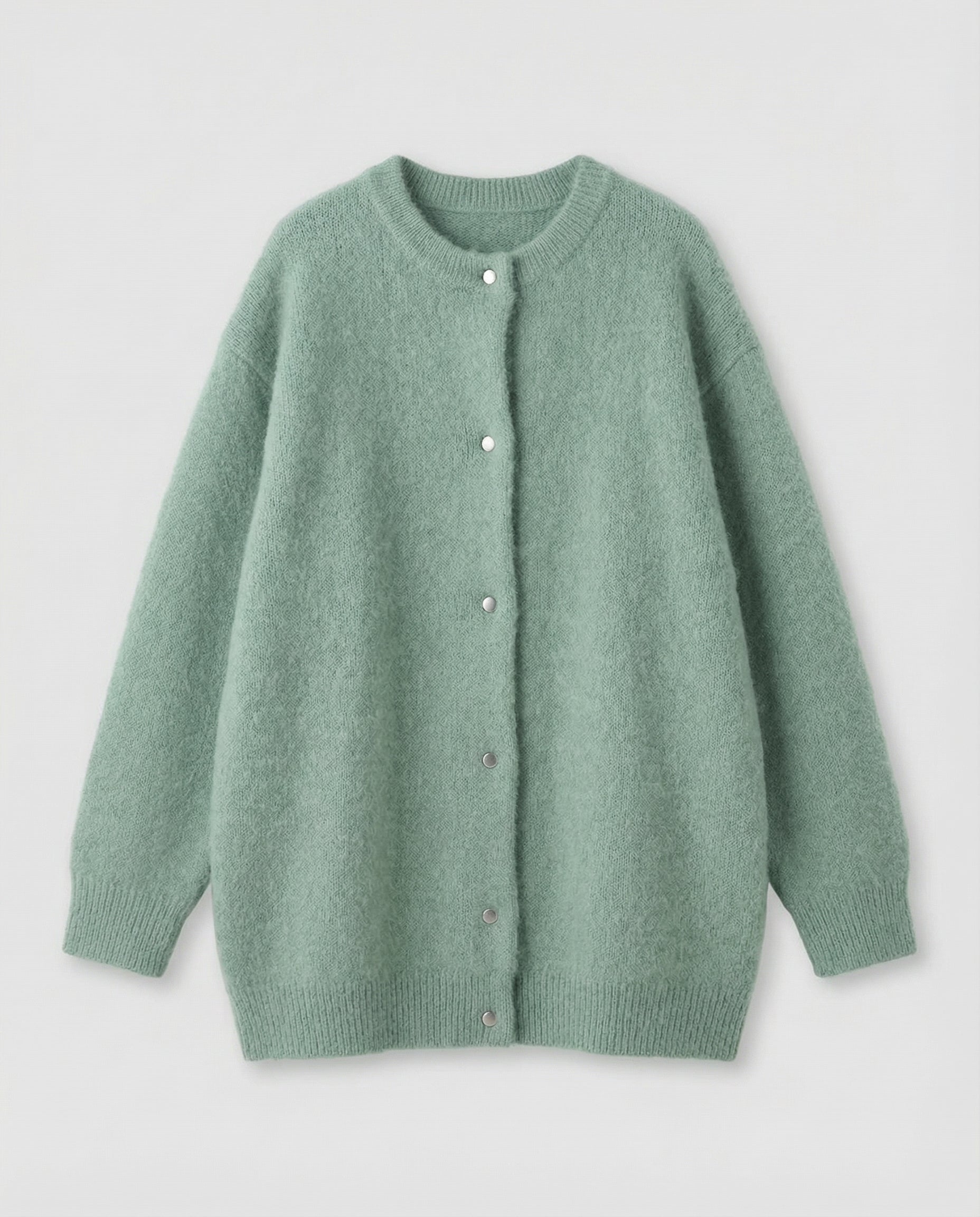 Women's long black cardigan featuring a button front design, crafted from soft brushed knit for comfort and style. 9
