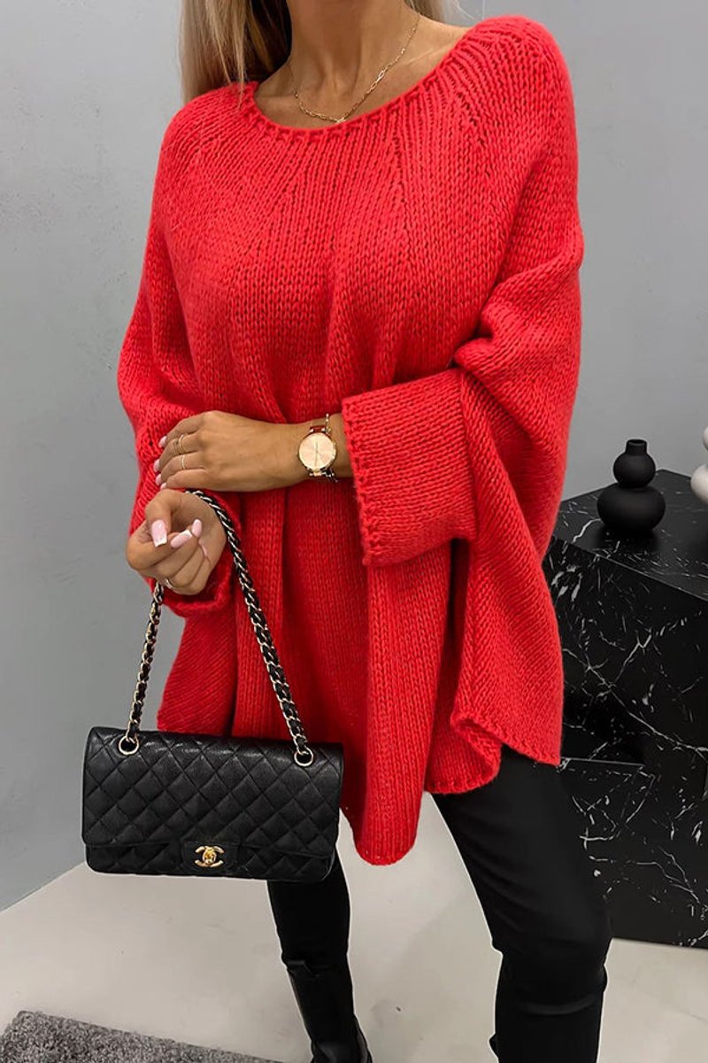 Women's oversized sweater featuring batwing sleeves and a stylish crew neck, crafted from soft knit fabric for a cozy fit, perfect for casual outings or lounging at 4