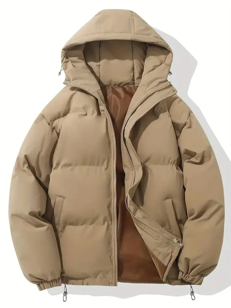 Women's black puffer jacket with hood and zip pockets, featuring a quilted design, suitable for cold weather, available in sizes S-3XL. 6