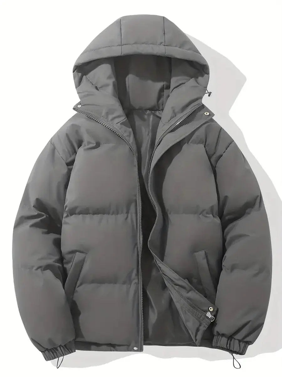 Women's black puffer jacket with hood and zip pockets, featuring a quilted design, suitable for cold weather, available in sizes S-3XL. 7