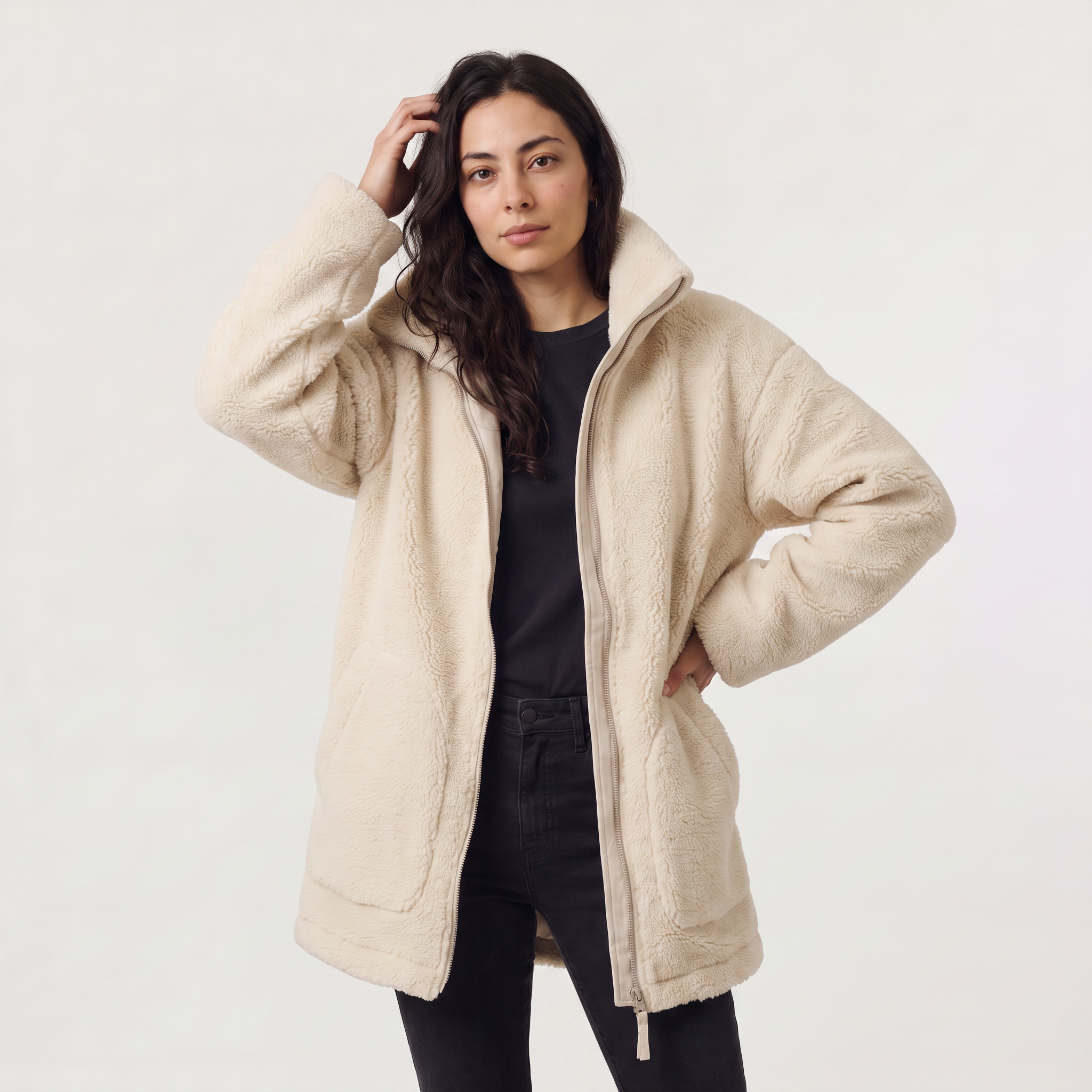 Women's Teddy Fleece Jacket featuring a two-way zip and high collar, designed for a relaxed fit and ultimate comfort, perfect for cozy layering during colder months 0