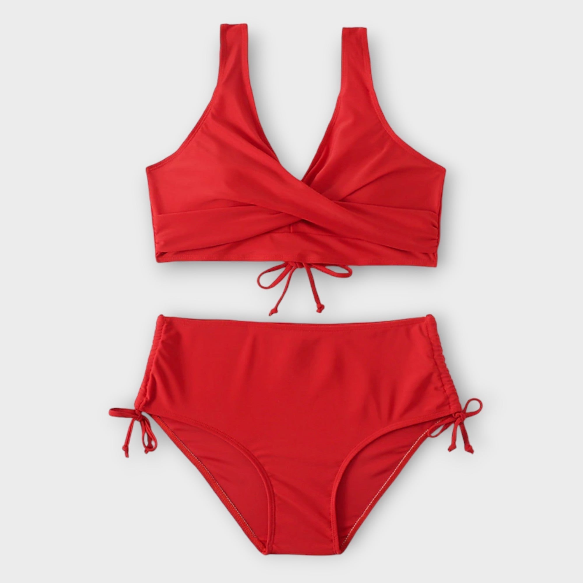 Women's bikini set featuring a stylish crossover top, designed to flatter all body types, available in multiple vibrant colors for a chic summer look. 3