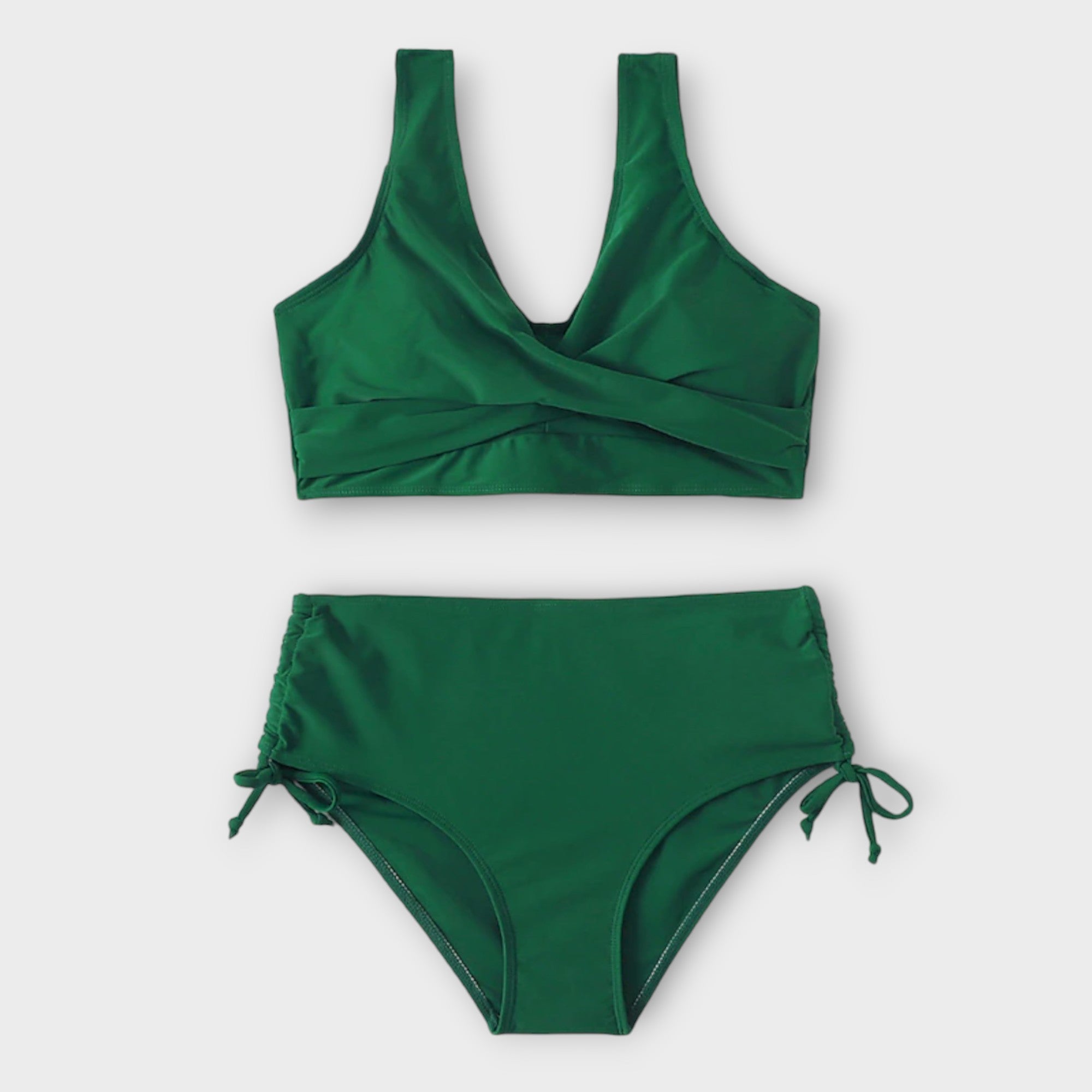 Women's bikini set featuring a stylish crossover top, designed to flatter all body types, available in multiple vibrant colors for a chic summer look. 4