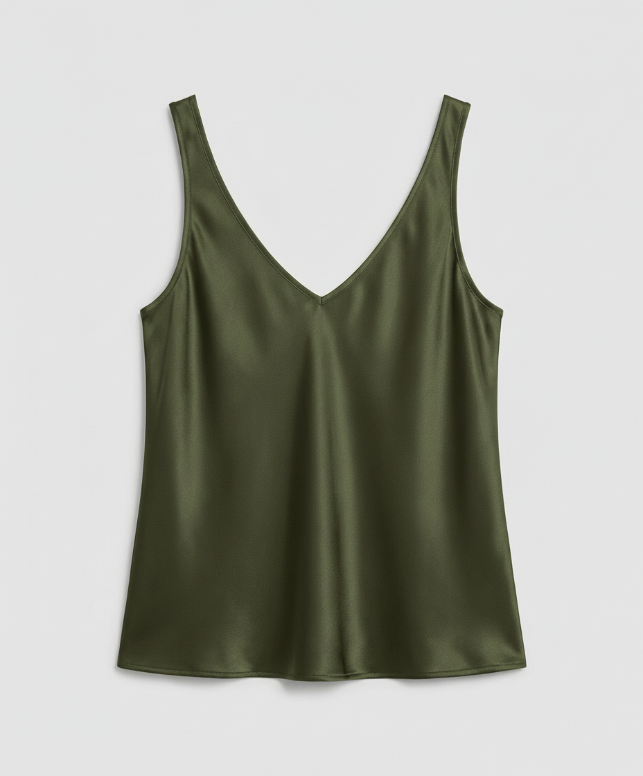 Elegant women's camisole top featuring a V-neckline and wide straps, crafted from luxurious satin fabric for a relaxed fit, perfect for layering or wearing alone 4