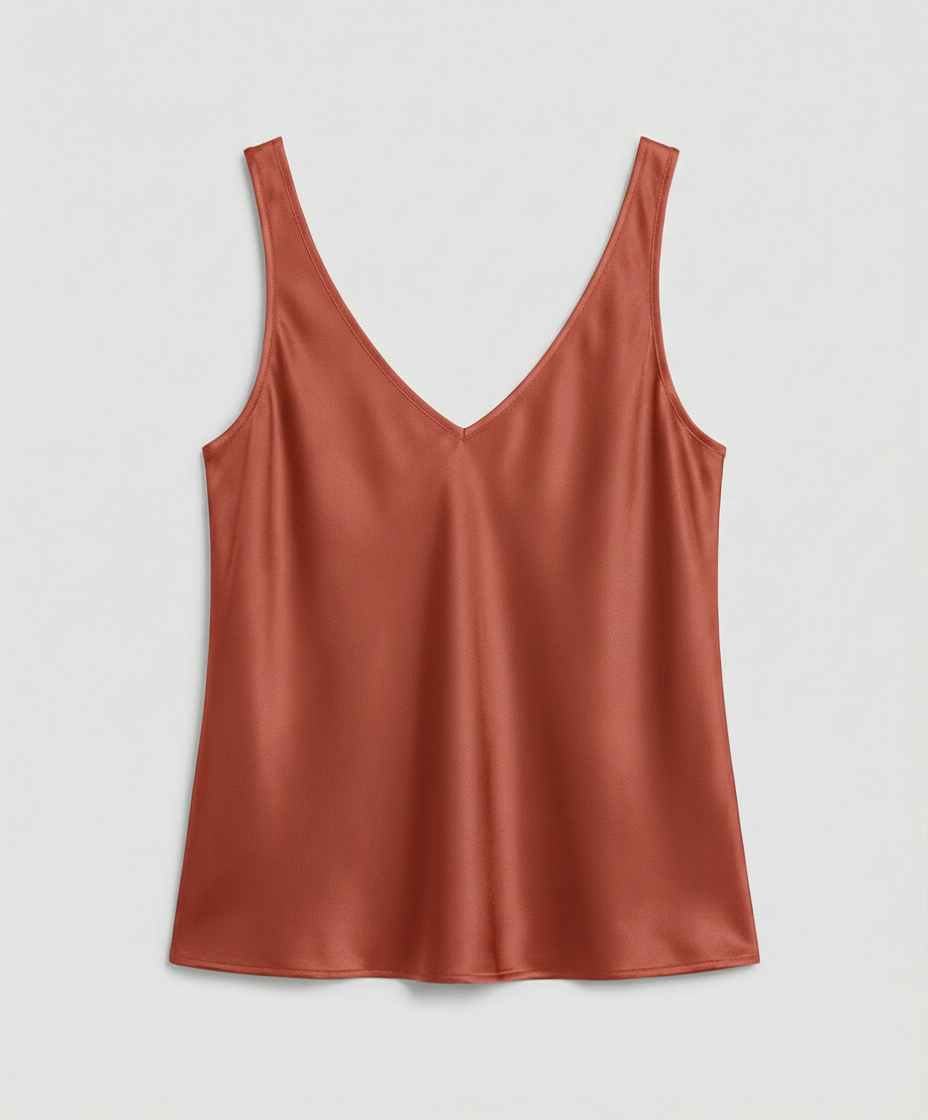 Elegant women's camisole top featuring a V-neckline and wide straps, crafted from luxurious satin fabric for a relaxed fit, perfect for layering or wearing alone 5