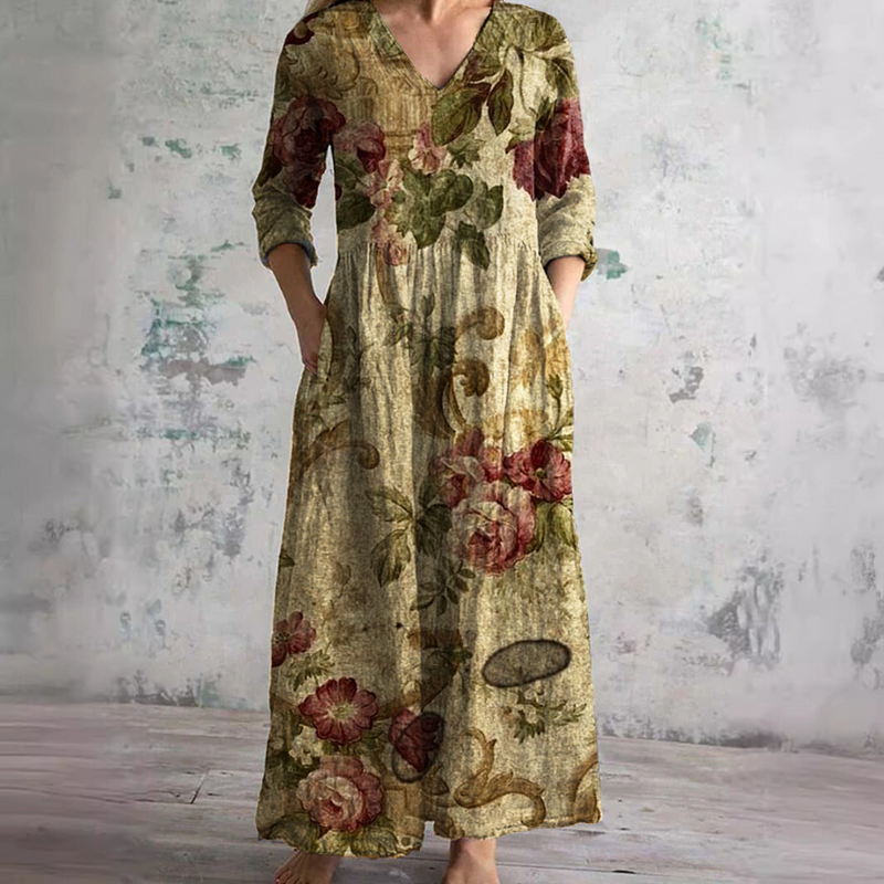 Womens floral print summer dress featuring a flowing silhouette, made from lightweight breathable fabric, perfect for warm weather outings. 0